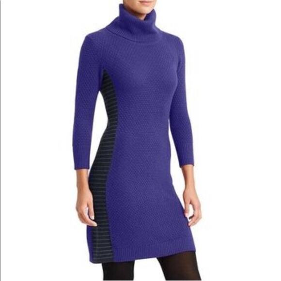 Athleta Spotlight Blue Merino Wool Blend Knit Turtleneck Slim Sweater Dress - Picture 1 of 14